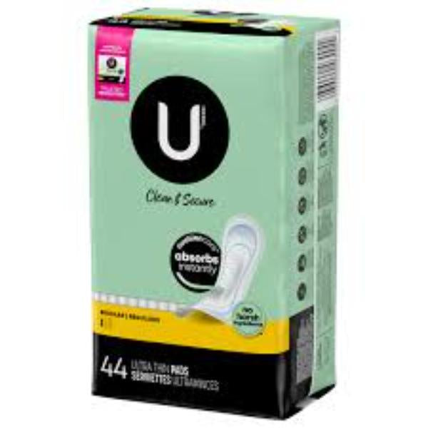 U by Kotex Clean & Secure Ultra Thin Pads, Regular Absorbency, 44 ct