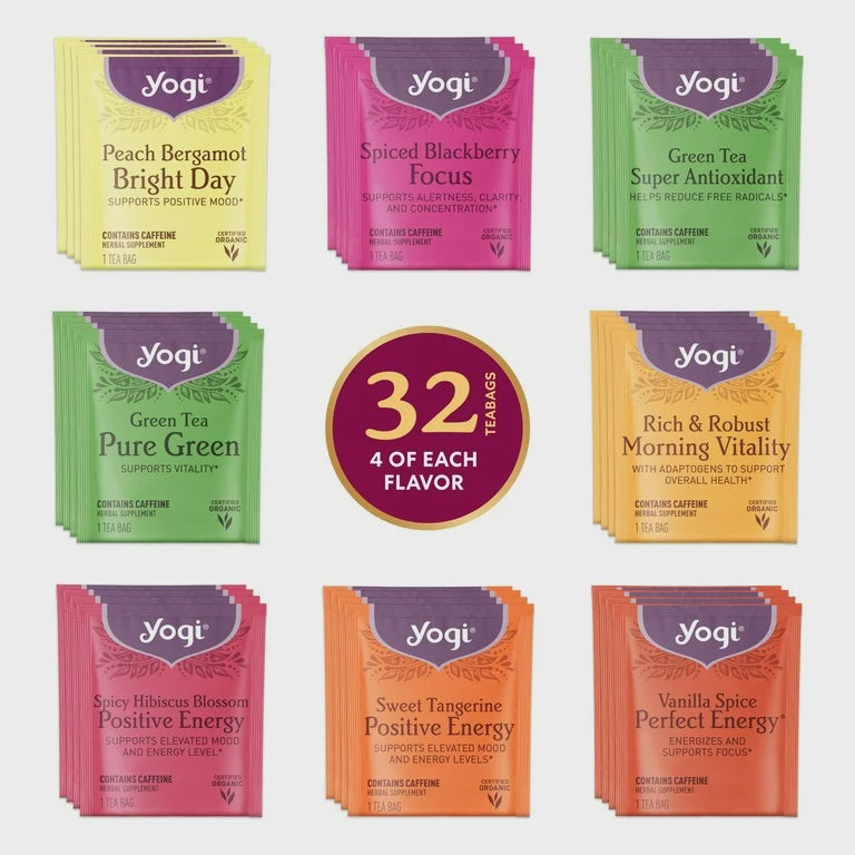 Yogi Organic Tea Energy Sampler Box - 8 Favorite Black & Green Teas (32 Tea Bags)