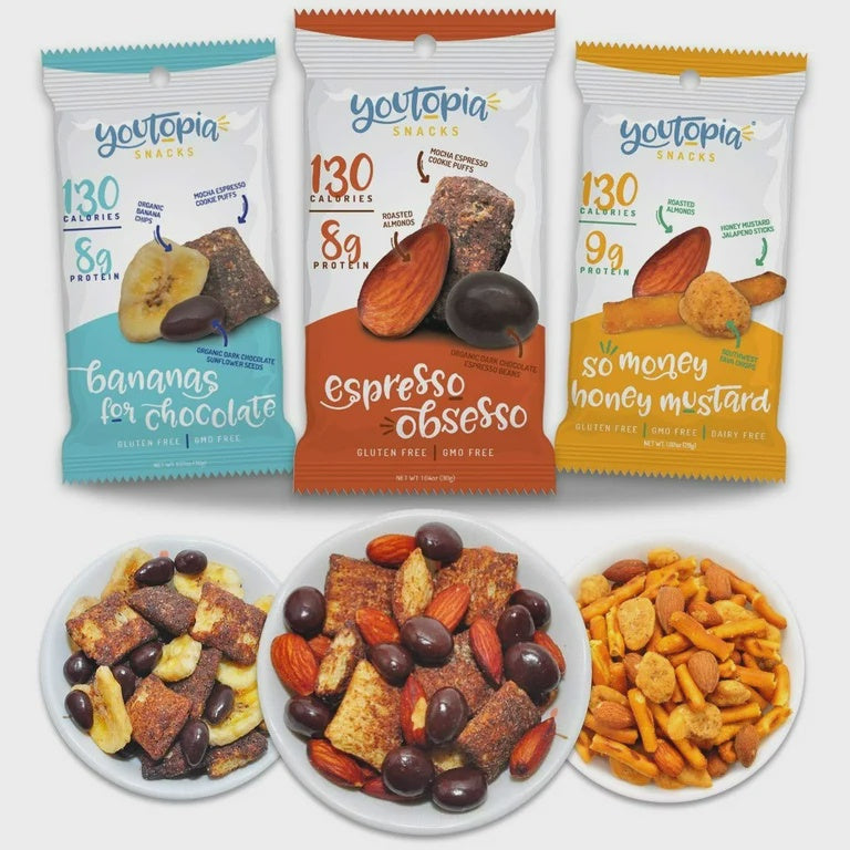 Youtopia Snacks, Healthy Snacks,130 Calorie High Protein Snack Mix, Low Sugar, Low Calorie Snacks, Gluten Free, GMO Free Heart Healthy Snacks Variety Pack, 1 oz, 30 pk