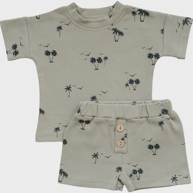 Palm Tree Button Short Set