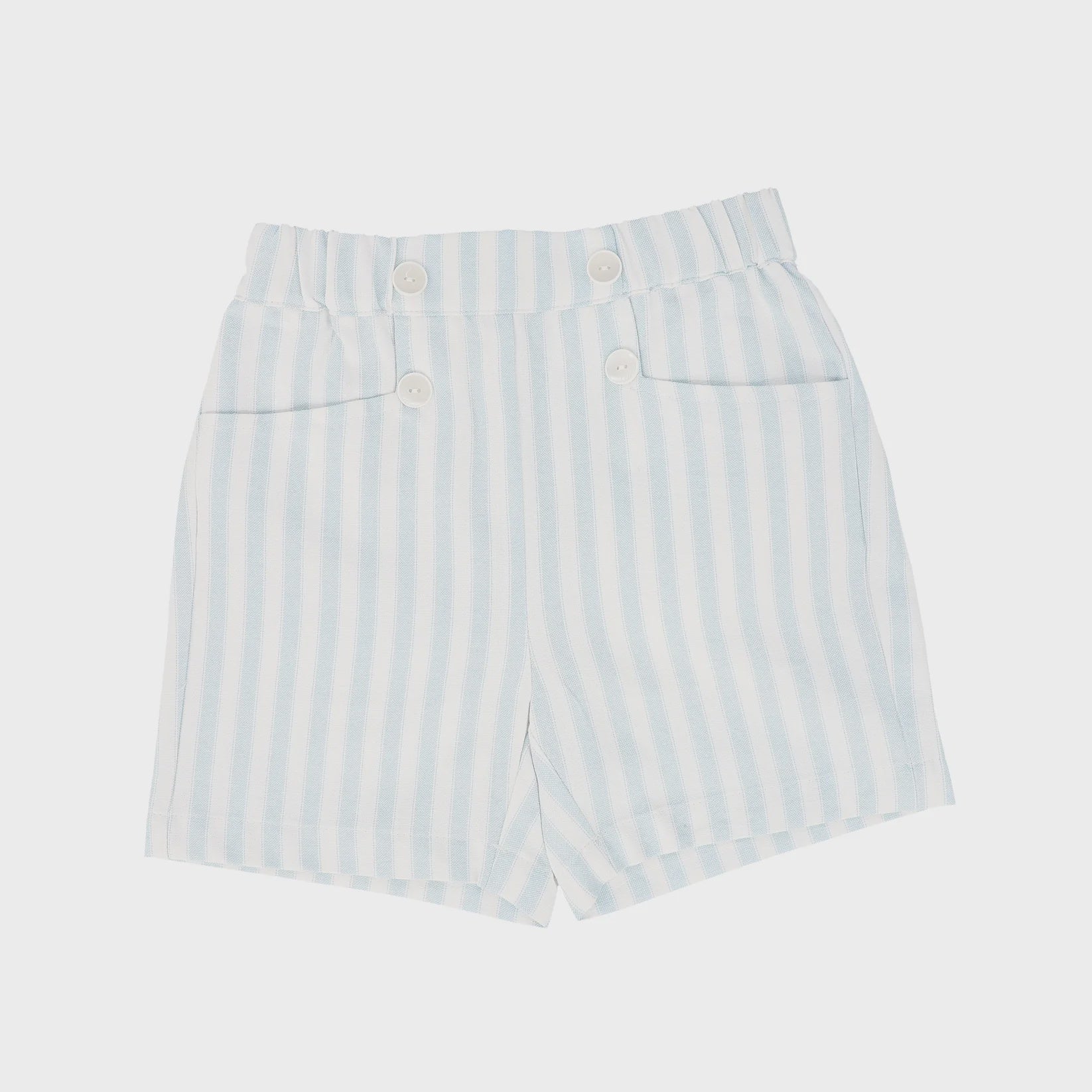 Le Bourdon Blue/White Stripe Pique Oxford Button Short, 2T