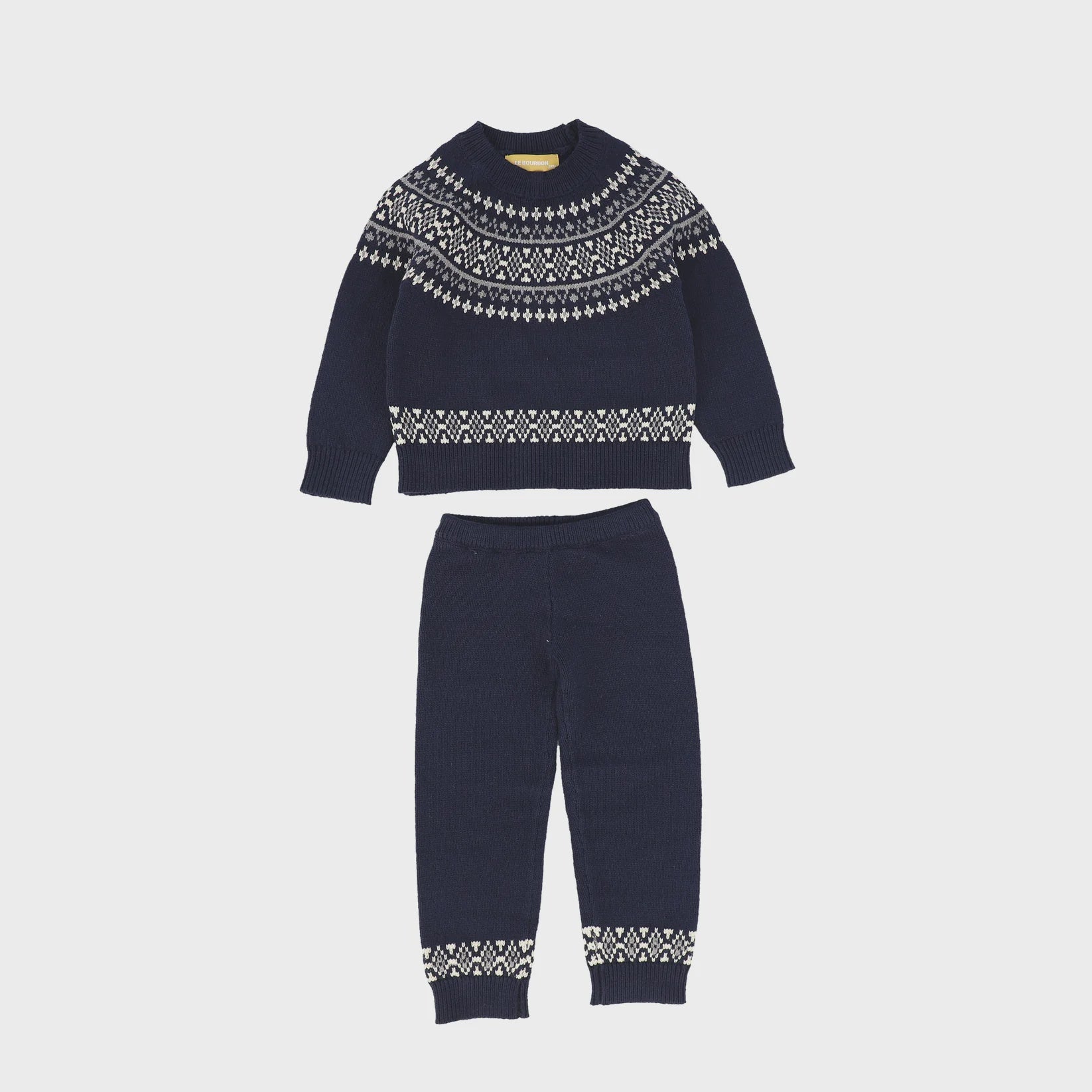 Le Bourdon Navy Fairisle Sweater Set, 24m