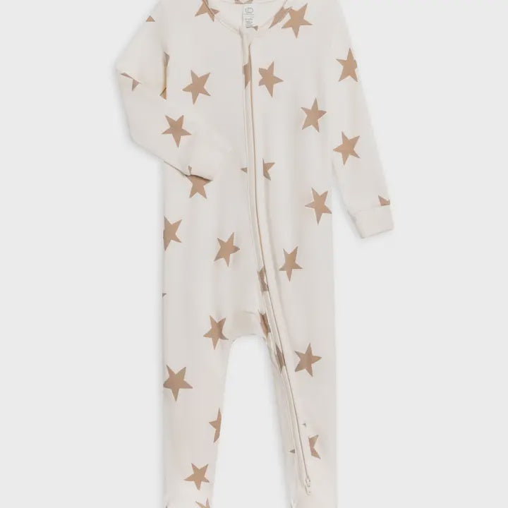 Colored Organics Peyton Zipper Footed Sleeper, Star Truffle