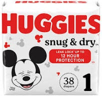 Huggies Snug & Dry Diapers, Size 1 (8-14 lb), 38 Ct