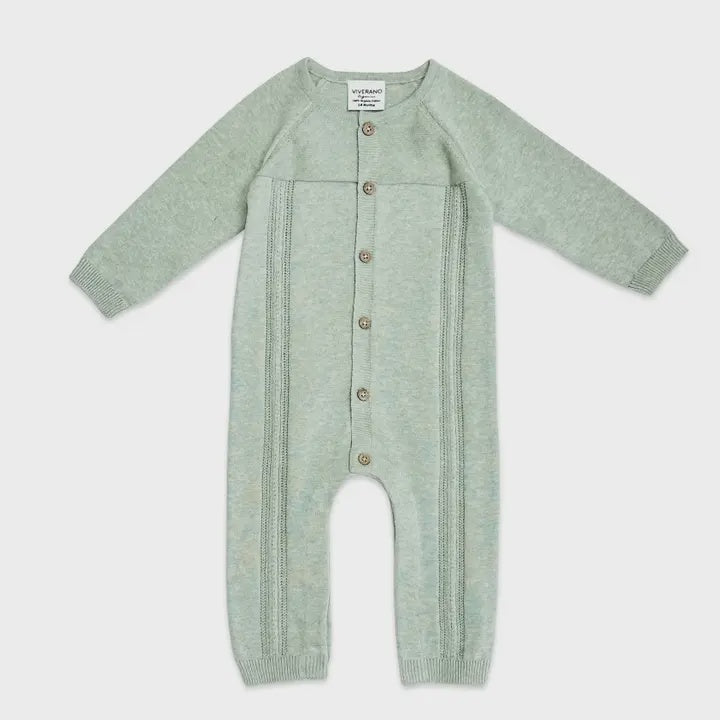 Pointelle Cable Knit Baby Jumpsuit, Sage Heather