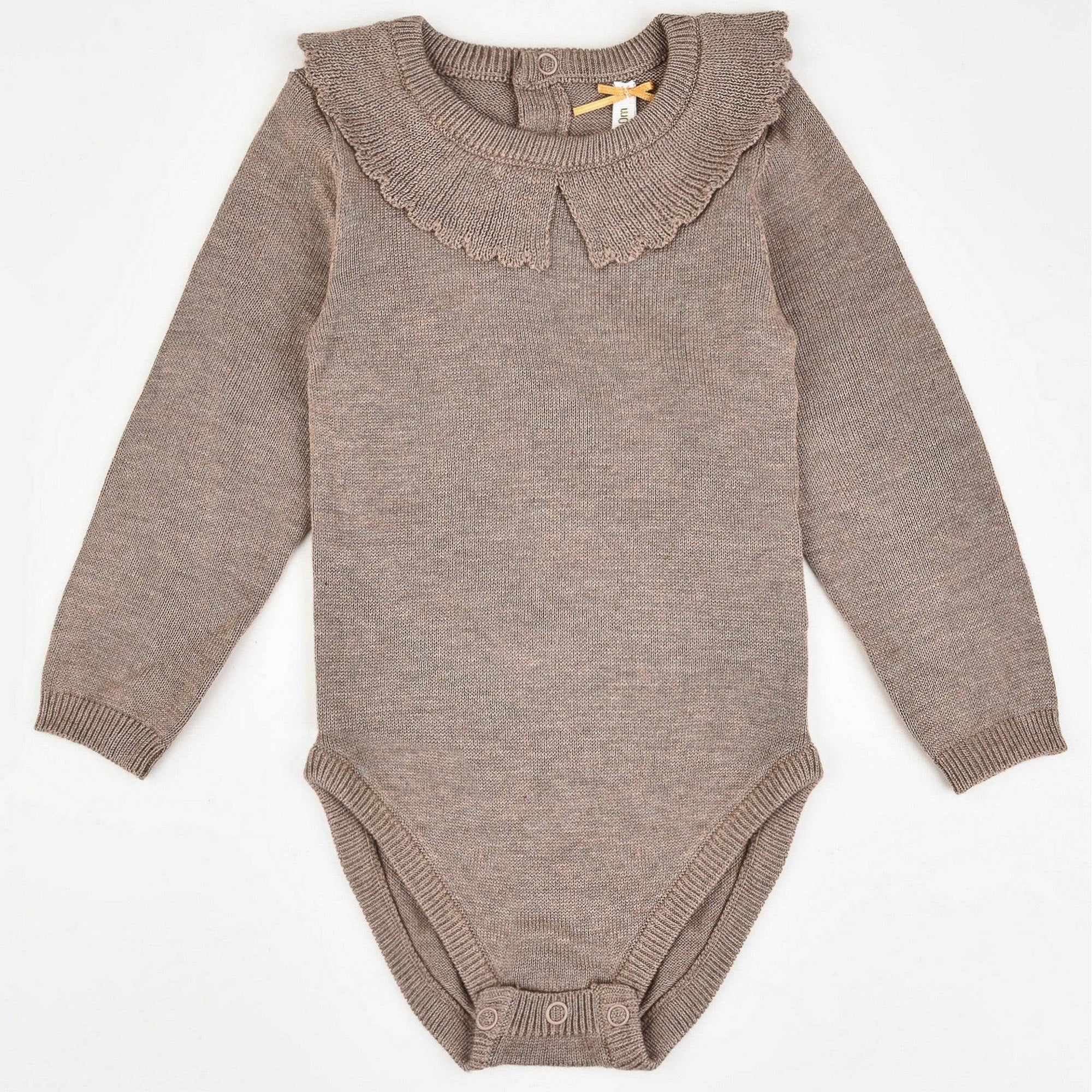 Knit Onesie With Collar, Stone -12-18m