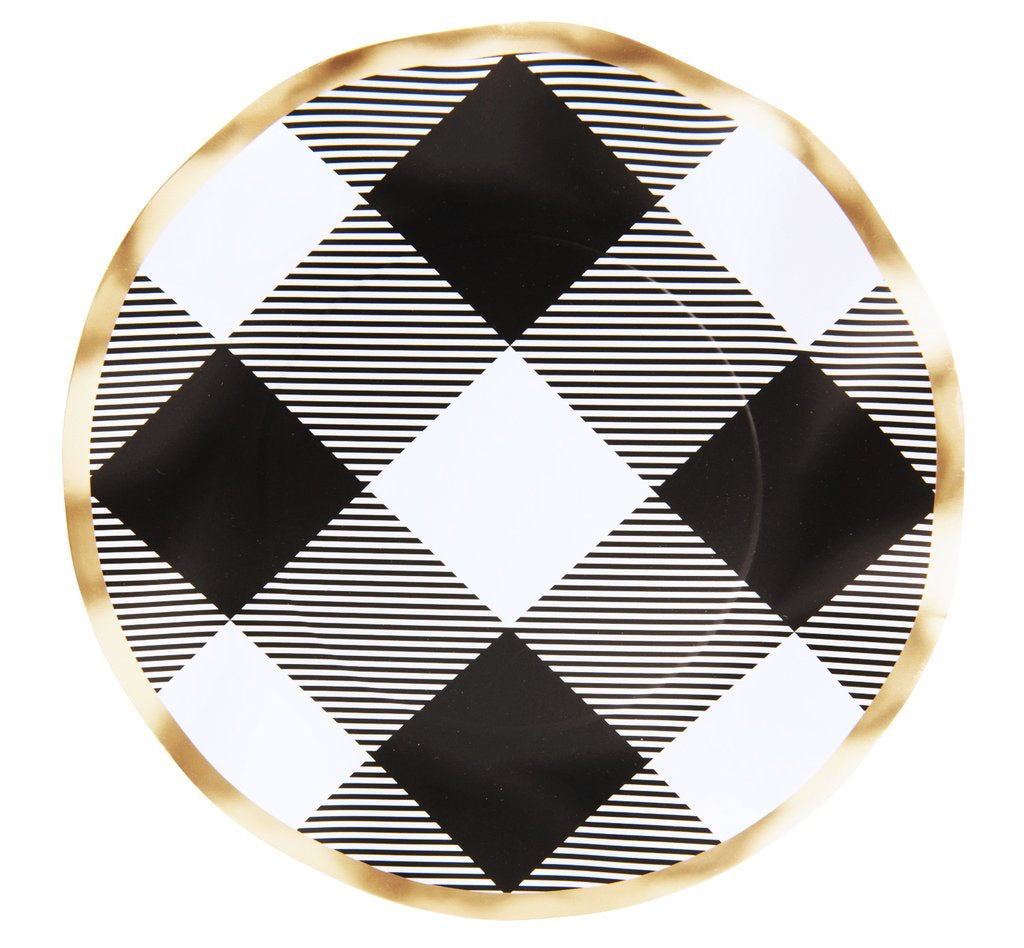 Wavy Salad Plate Black Buffalo Check 8 pk