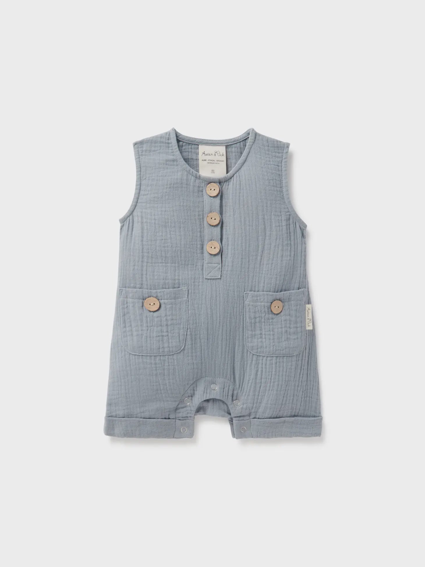 Aster & Oak Slate Blue Muslin Romper,2yr