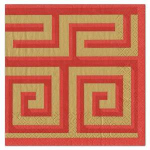 Greek Meander Red/Gold Cocktail Napkins 20pk