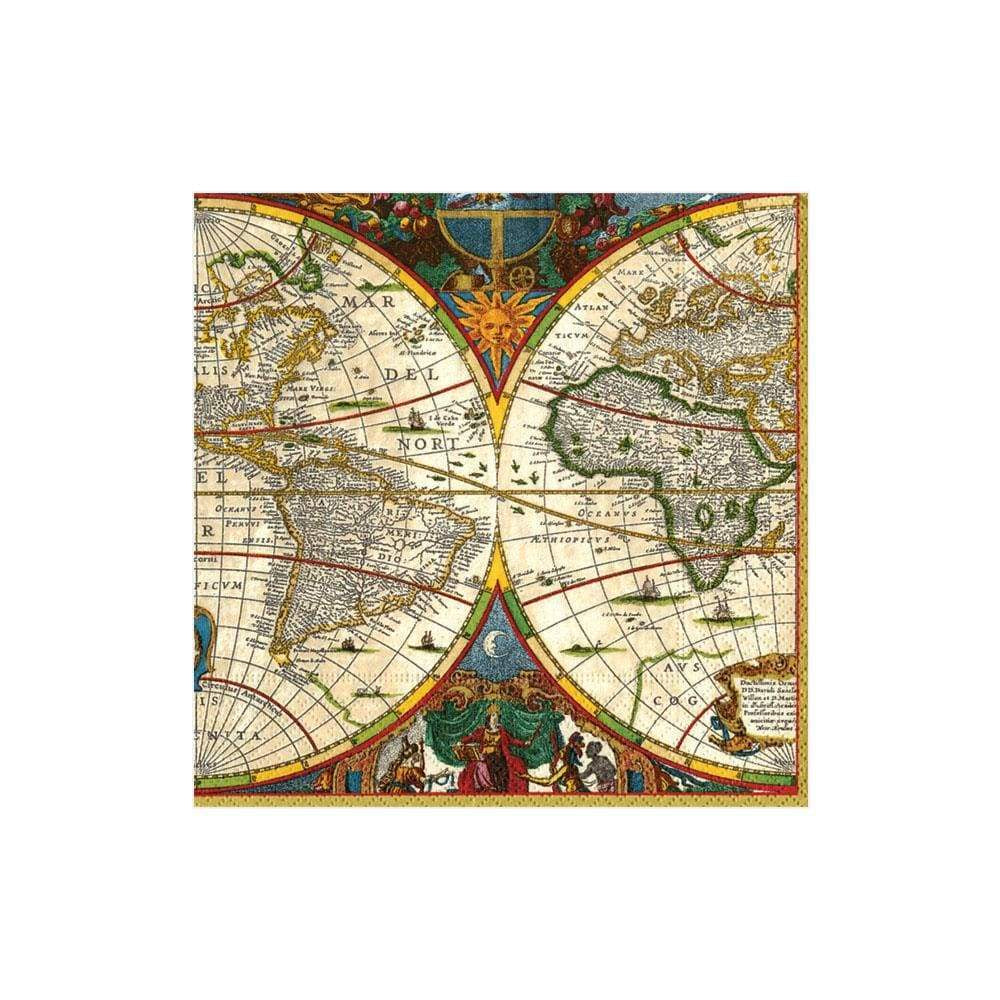 World Map Paper Cocktail Napkins 20 pk