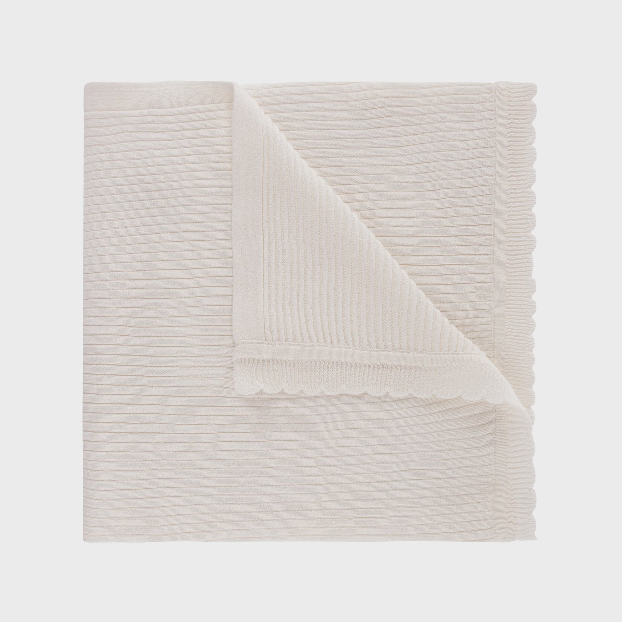 Feltman Scallop Trimmed Rib Knit Blanket, Ivory