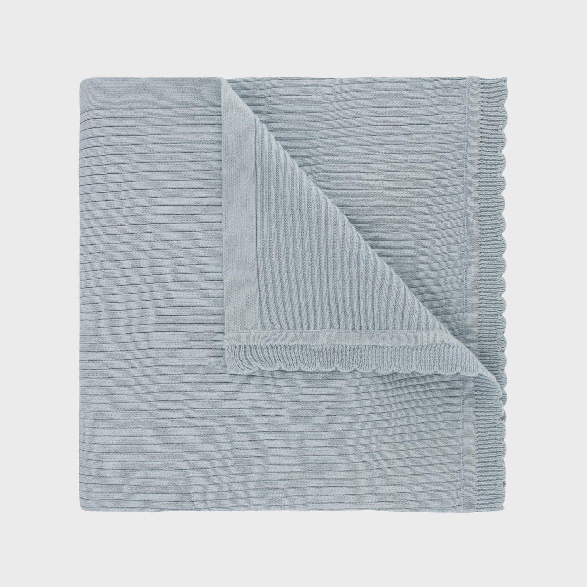 Feltman Scallop Trimmed Rib Knit Blanket, Powder Blue