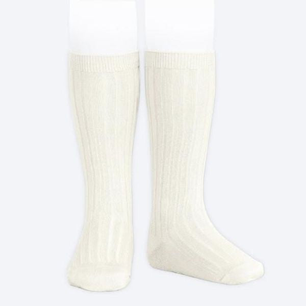 Condor Ribbed Cotton Knee Sock Cream Sz 2