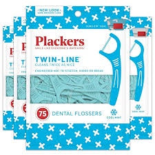 Plackers Twin-Line Dental Flossers, Cool Mint Flavor 75ct
