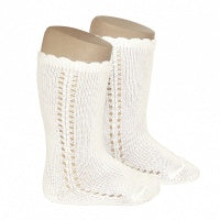 Condor Side Crochet Knee Sock, Cream