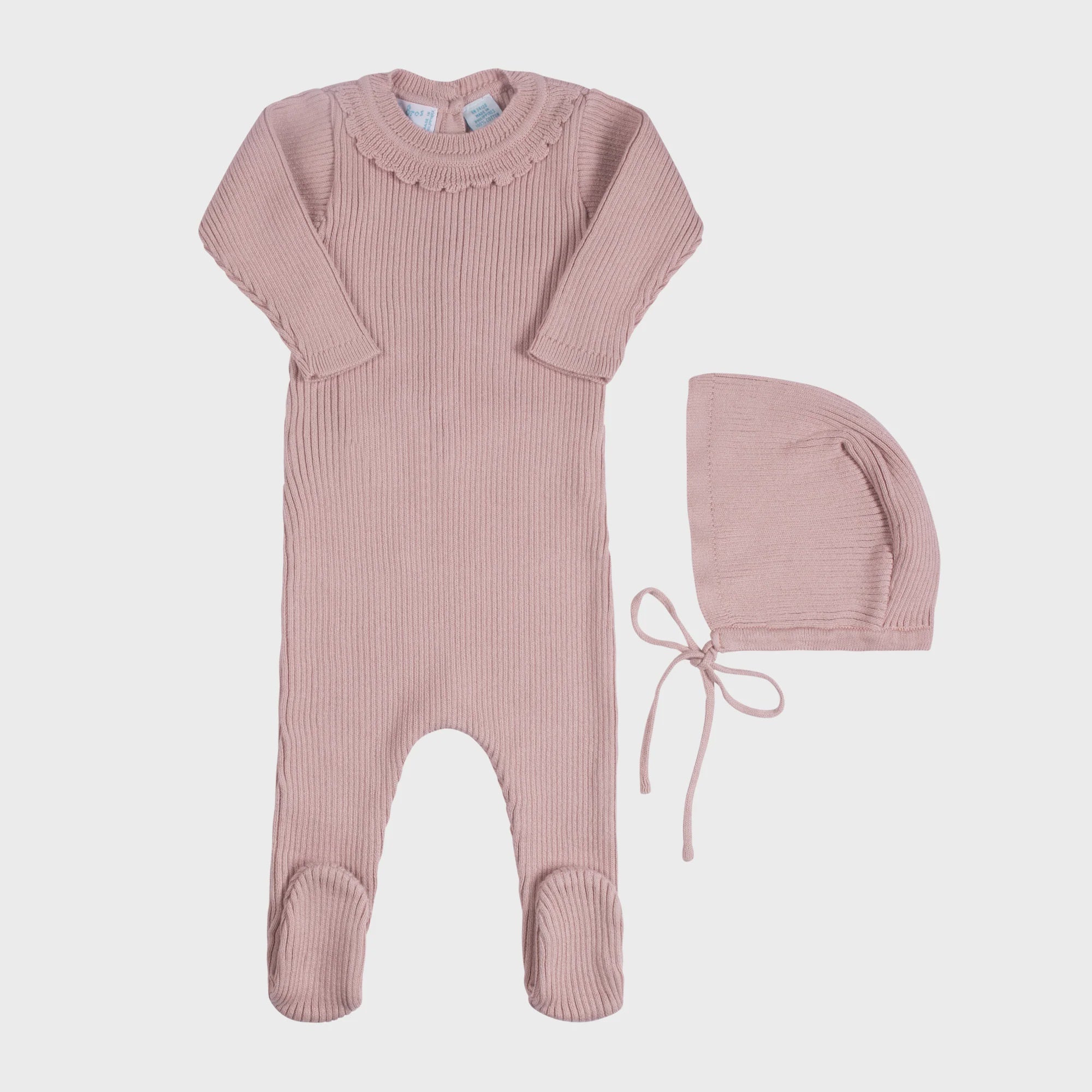 Feltman Ruffled Collar Ribbed Knit Romper with Hat, 0-3m