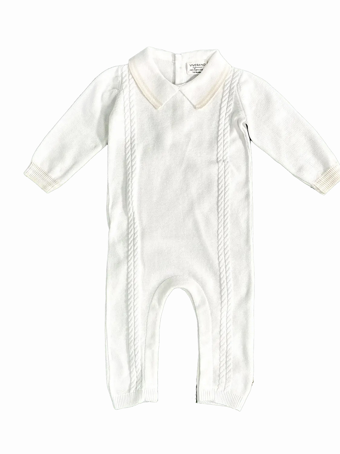 Viverano Organics Dove White Cable Knit Baby Jumpsuit