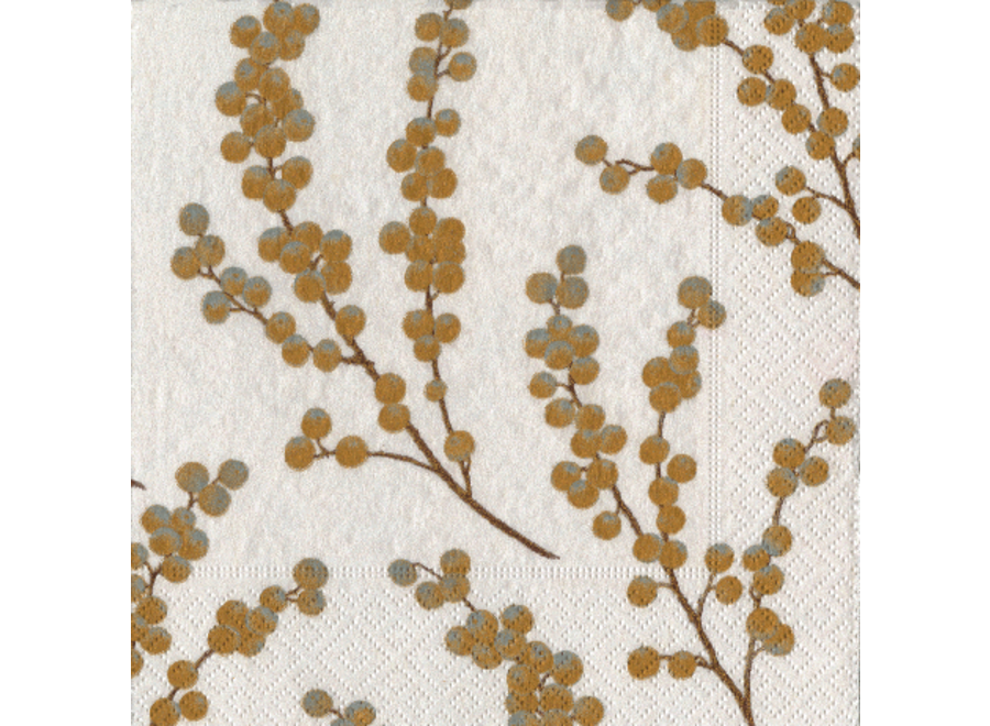 Berry Branches White/Gold Cocktail Napkins 20pk