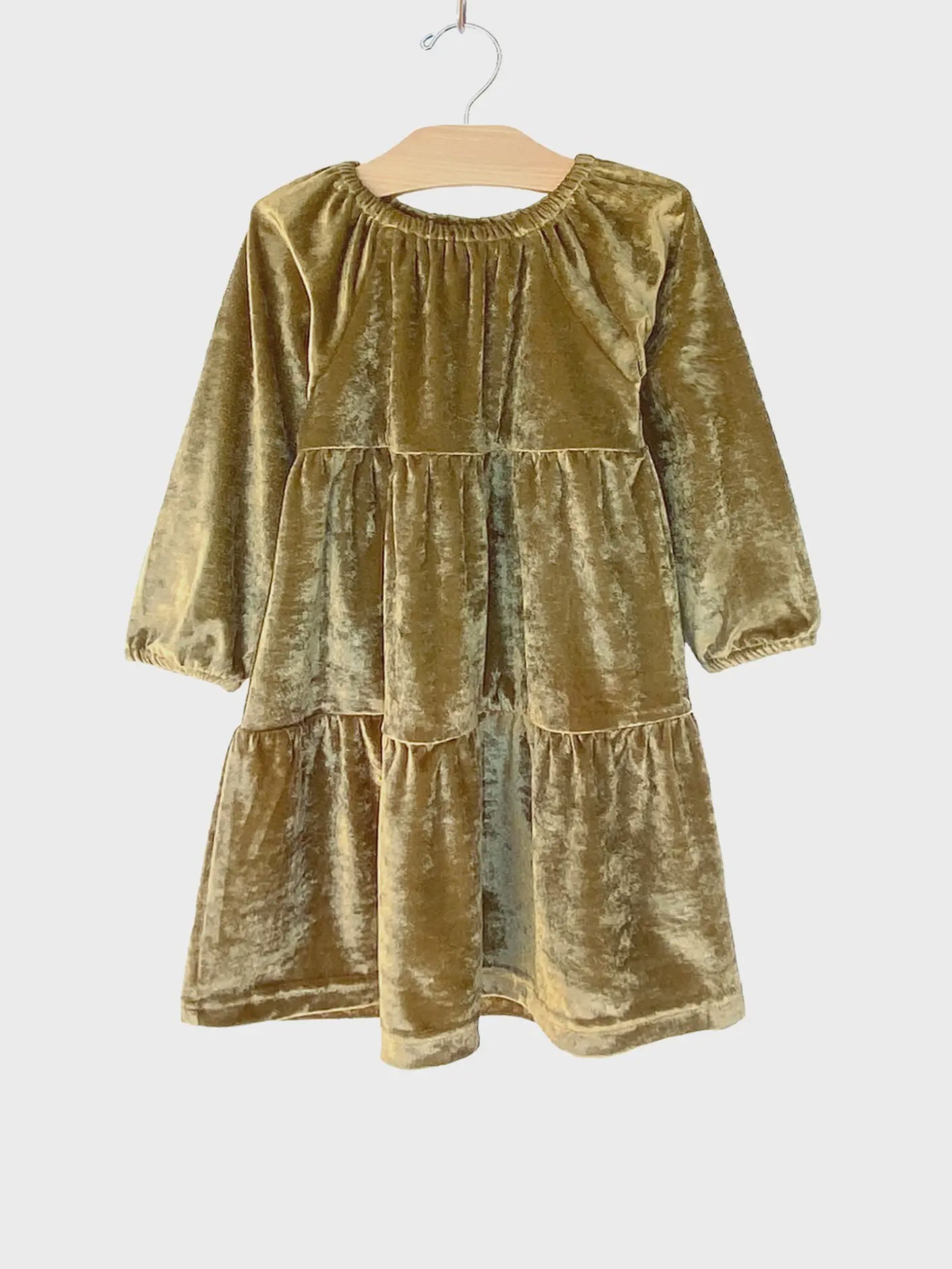 City Mouse Studio Velour Tiered Dress, Antique Gold 5yr