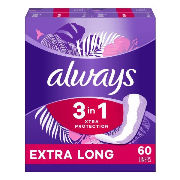 Always Daily Liners with Xtra Protection 3 in 1 Extra Long 60ct