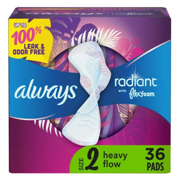 Always Radiant FlexFoam Pads with Wings Size 2 36ct
