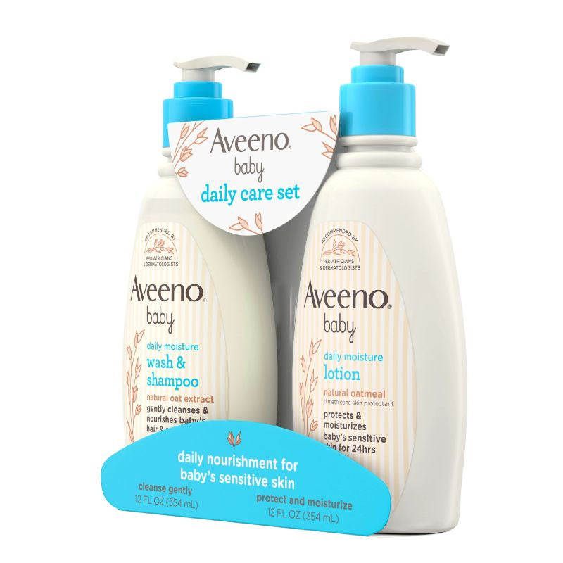 Aveeno Baby Daily Moisture Wash & Shampoo, 2 pack (33oz & 12oz)