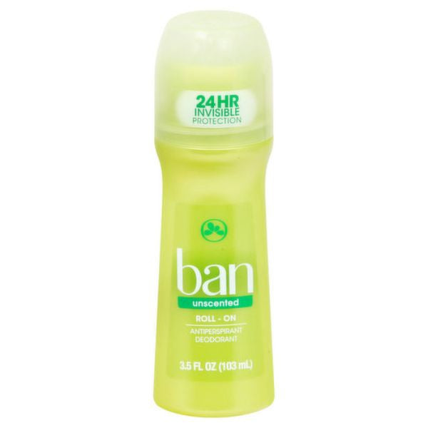 Ban Invisible Roll-On Antiperspirant Deodorant Unscented 3.5oz