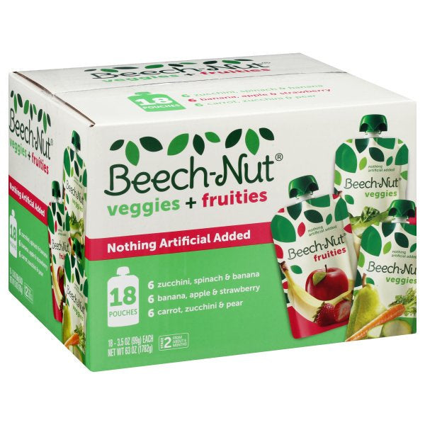 Beechnut Veggies & Fruities Stage 2 Pouches, Variety 18 Pack