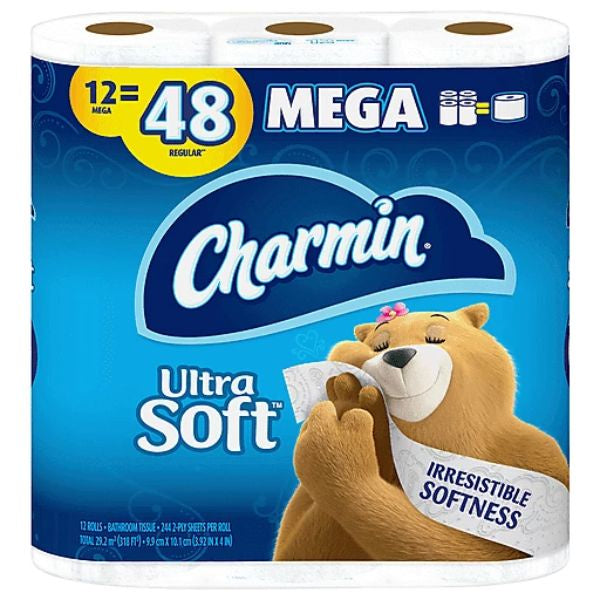 Charmin Ultra Soft Toilet Tissue Mega Rolls, 12 rolls / 244 sheets