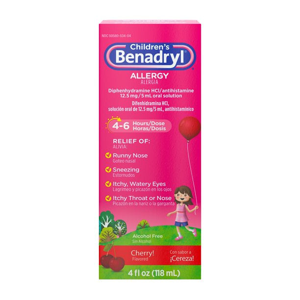 Children's Benadryl Allergy Relief Liquid, Cherry Flavor 4 fl oz