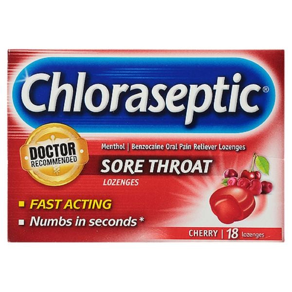 Chloraseptic Fast Acting Cherry Sore Throat Lozenges, 18ct