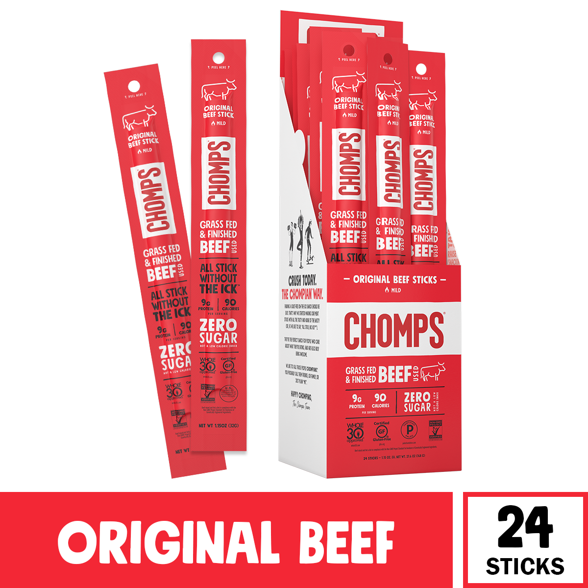 Chomps Original Beef Sticks 1.15 oz, Case of 24