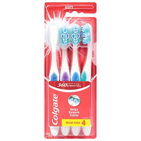 Colgate 360 Optic White Toothbrush, Soft, 4 ct