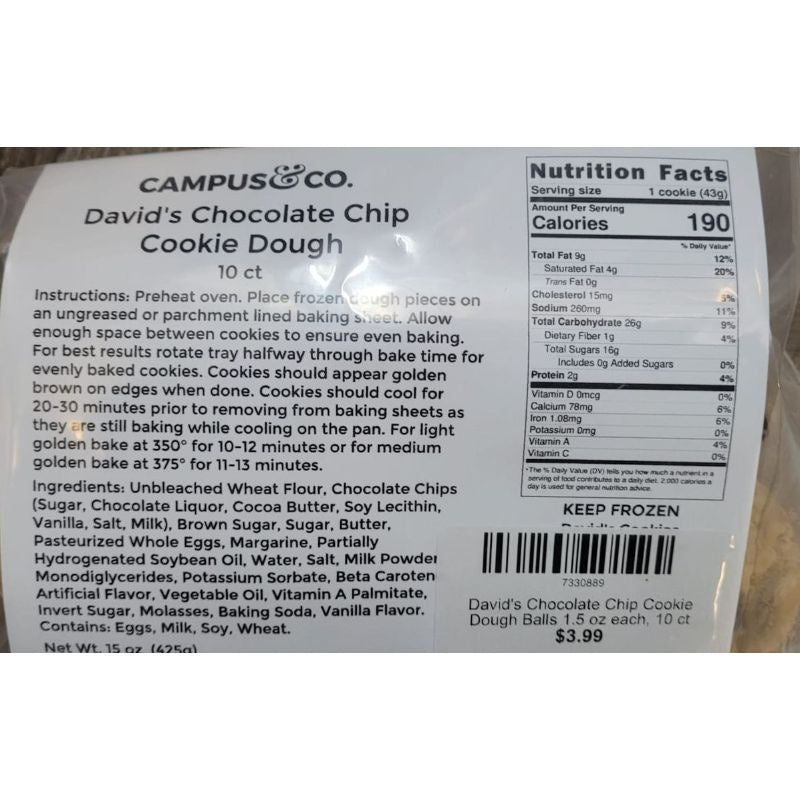 David's Chocolate Chip Cookie Dough Balls 1.25 oz 12 ct