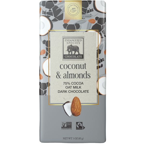 Endangered Species Dark Chocolate Bar, Coconut & Almonds 3oz