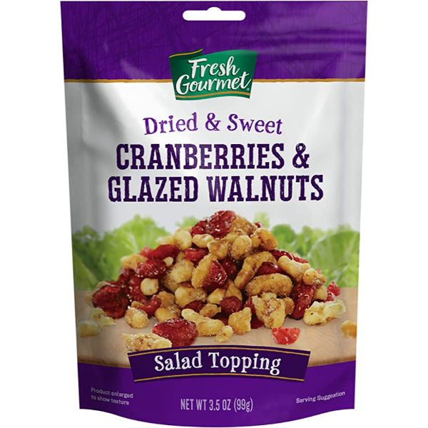 Fresh Gourmet Dried & Sweet Cranberries & Glazed Walnuts Salad Topping, 3.5oz