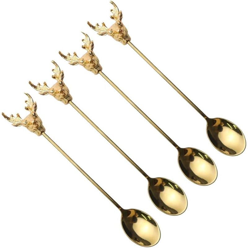 Gilded Deer Head Spoons - set of 4