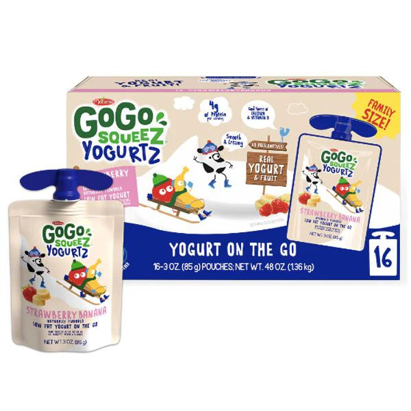 GoGo SqueeZ yogurtZ Strawberry and Banana Snack Pouches, 3 oz, 16 Pack