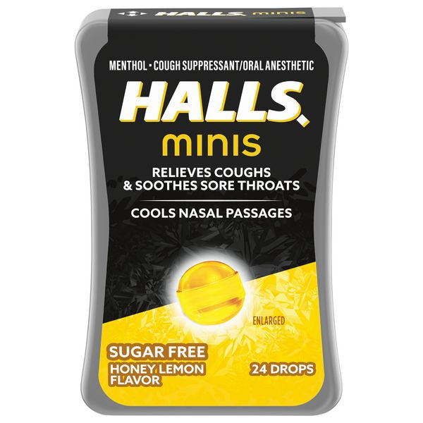 Halls Minis Honey Lemon Flavor Sugar Free Cough Drops 24ct