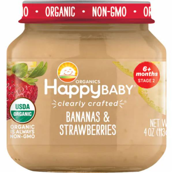 Happy Baby Organics Bananas & Strawberries Baby Food, Stage 2, 6+ Months, 4oz