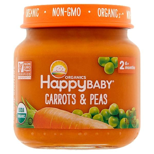 Happy Baby Organics Carrots & Peas Baby Food, Stage 2, 6+ Months, 4oz