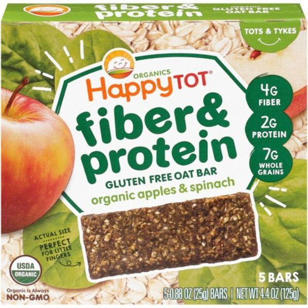 Happy Tot Organics Fiber & Protein Apples & Spinach Oat Bars Snack