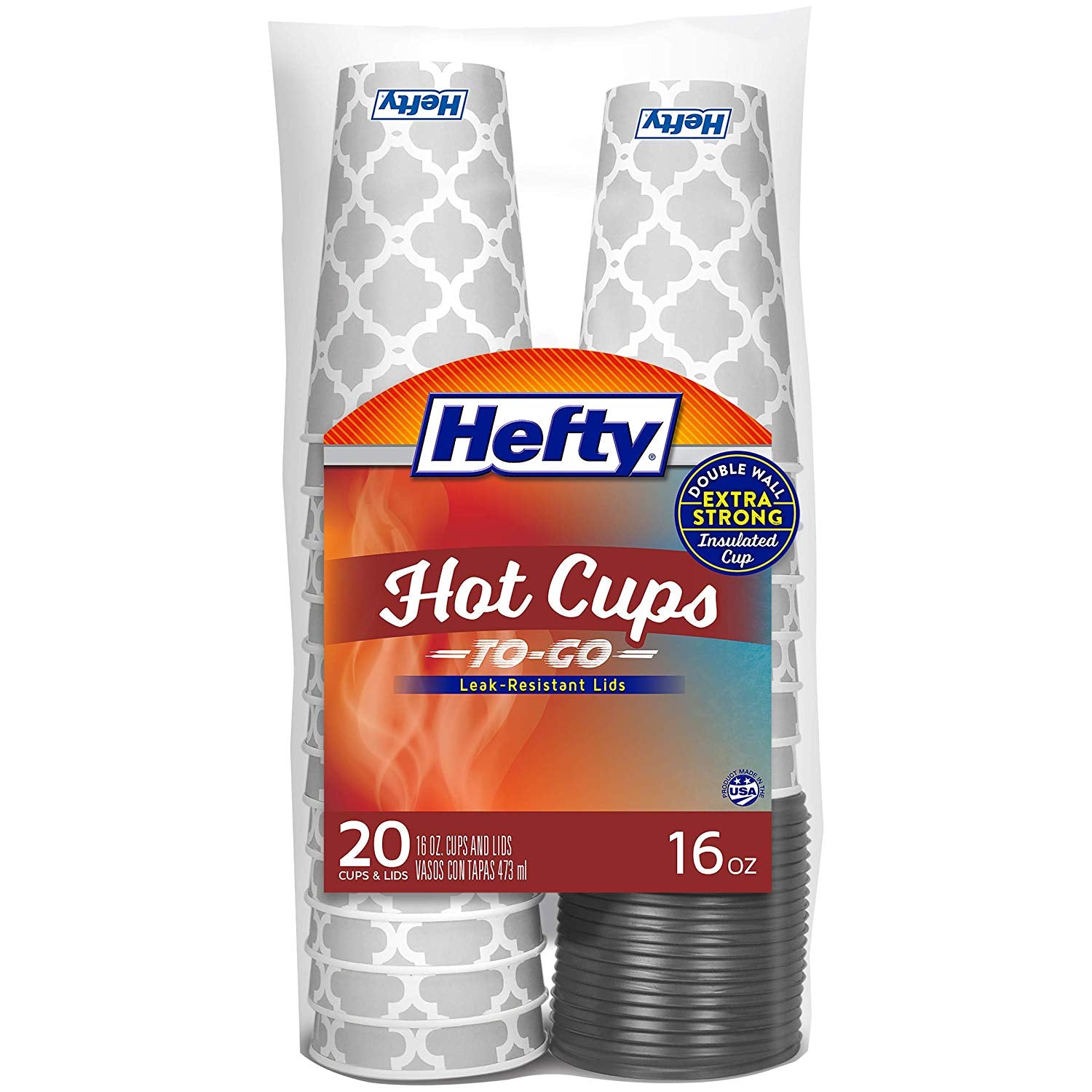 Hefty Hot Cups/Lids 16oz 20ct