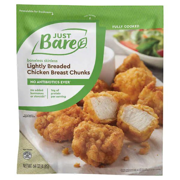 Bare, Lightly Breaded Chicken Breast Chunks 4lb