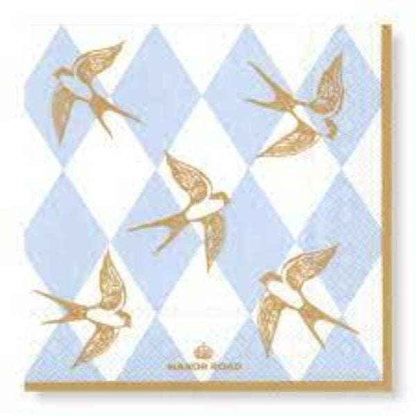 Manor Road Flying Swallows Cocktail Napkins 20ct