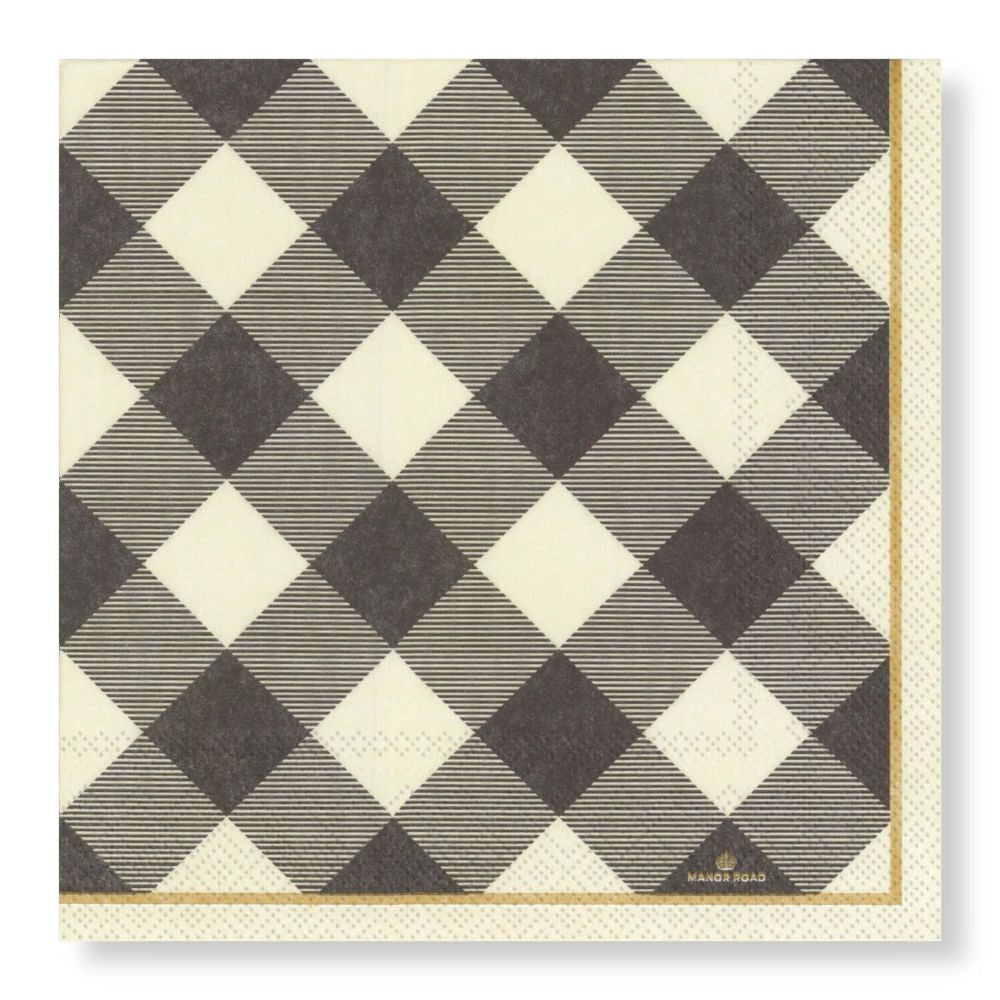 Manor Road Gingham (Grey) Dinner Napkins 20pk