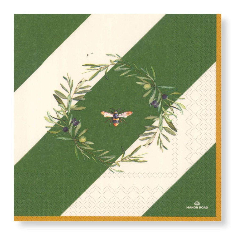 Manor Road Olive & Bee Dinner Napkin 20ct