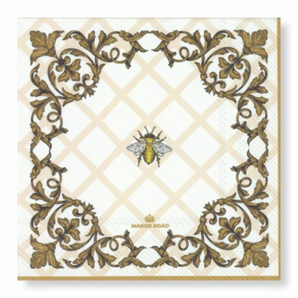 Manor Road Ornamental Bee Cocktail  Napkins 20ct