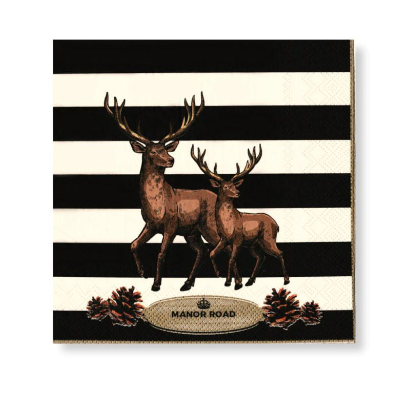 Manor Road Striped Deer Cocktail Napkins 20ct