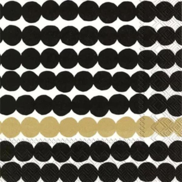 Marimekko RÄSYMATTO Black Gold Napkin 33cmx33cm 20pk